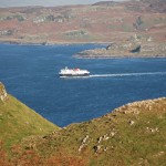 The ferry to Colonsay heading past Gylen Castle on the south end of Kererra